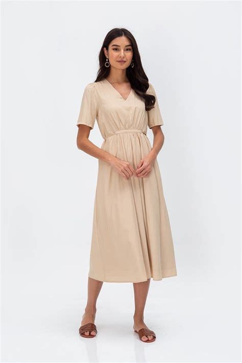 Love And Bravery L B Saana Tieback Midi Dress In Nude Women S Fashion Dresses Sets Dresses
