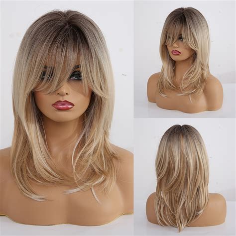 Blonde Wigs For Women Long Blonde Wig With Bangs Layered Synthetic Hair