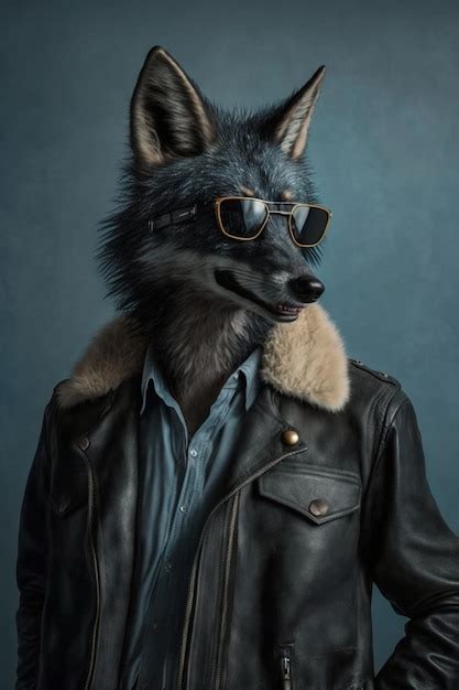 Premium Photo A Wolf In A Leather Jacket With Sunglasses