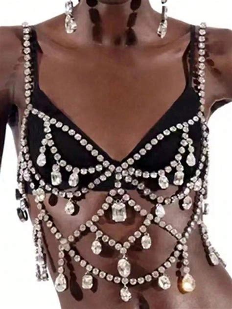 Pe A Cadeia De Corpo Sexy Decorada Strass E Bikini Cadeia De Peito E Calcinha Ideal