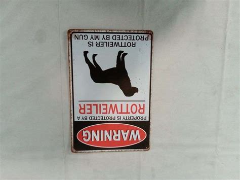 Rottweiler Metal Sign Beware Of Dog Warning Metal Tin Sign 8x12