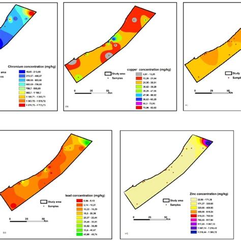 A E Spatial Distribution Of Metals Cr Cu Fe Pb And Zn In