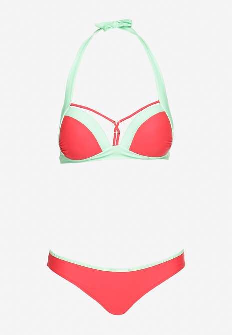 Czerwone Bikini Stanik Wiązany na Szyi z Ozdobnym Dekoltem Majtki Typu Figi Vikisian Renee