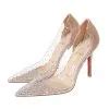 Transparent Sexy Nude Evening Party Rhinestone Pumps Cm Stiletto Heels Pointed Toe Pumps