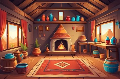 Indian Village House Interior Vector Cartoon Illustration Premium Ai