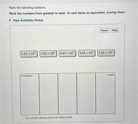 Solved Rank The Following Numbers Rank The Numbers From Greatest To