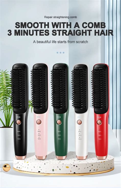 Best Quality Usb Rechargeable Hot Comb Straightener Men Beard Hair Flat Iron Comb Cordless Hair