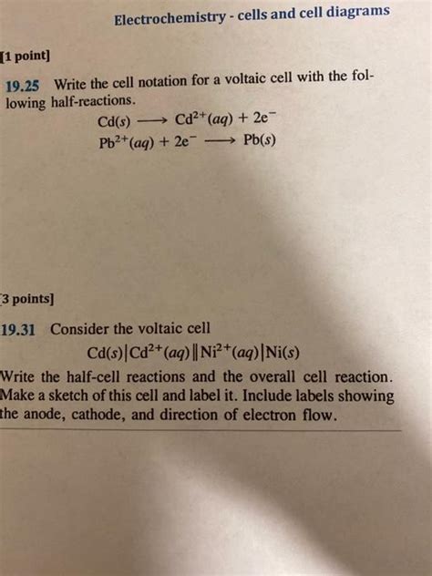 Solved Electrochemistry Cells And Cell Diagrams 1 Point