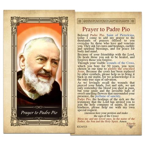 Padre Pio Kilgarlin Laminated Prayer Card ShopCatholic Prayers