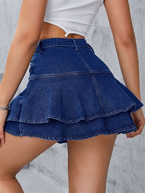 Denim Skirt Women Womens Skirt Outfits Aesthetic Go Shopping Curvy Layers Embellished