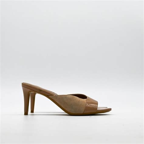 Calvin Klein Shoes Calvin Klein Laron Slide Sandal Nude Patent Heels Poshmark