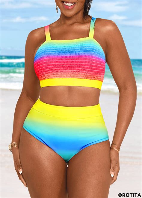 ROTITA Smocked Multi Color Ombre Bikini Set Rotita USD 33 98