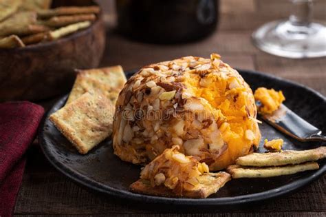 Cheddar Cheese Ball and Crackers Stock Image - Image of cheese, gourmet ...