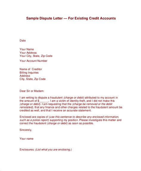 Free Dispute Letter Template Templates Printable