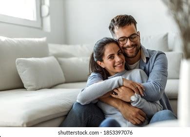 Happy Gay Couple Embraced Joking Having Stock Photo