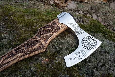 Hand forged Viking axe with carved handle & handmade wooden | Etsy