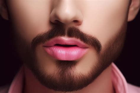 Premium Ai Image Pink Lipstickpainted Lips Of Transgender Gay Man With Makeup On Face Closeup