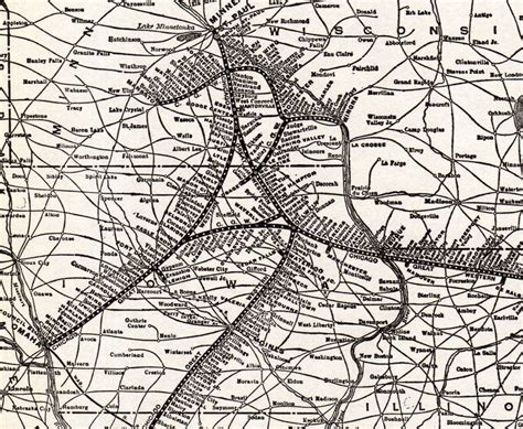 1939 Antique Chicago Great Western Railroad Map Vintage Railway Map