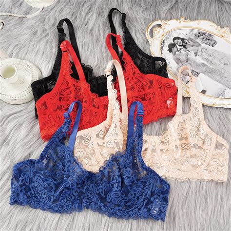 Alltooall Women Sexy Lace Bras Plus Size Push Up Bralette Hollow Out Embroidery Lingerie