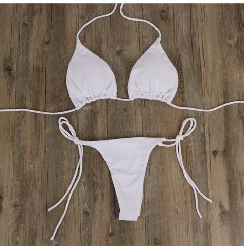Sexy Beach Bathing Suit Bikini Set String Split Two Piece Swimsuit Separate Triangle Push Up Bra Cup