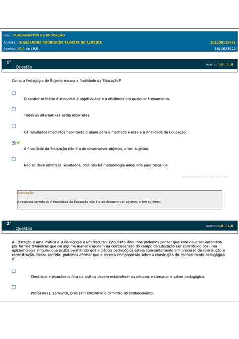 Atividade Disc Fundamentos Da Educa O Aluno A Alessandra