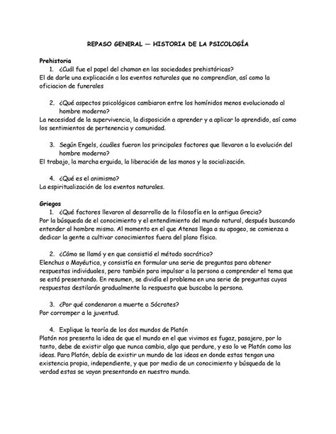 Repaso General Resumen Repaso General — Historia De La PsicologÍa Prehistoria 1 ¿cuál Fue