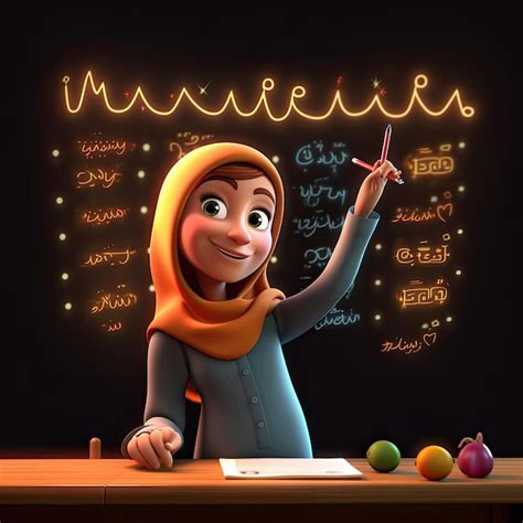 Premium Ai Image D Style Arab Female Cartoon Language Teacher