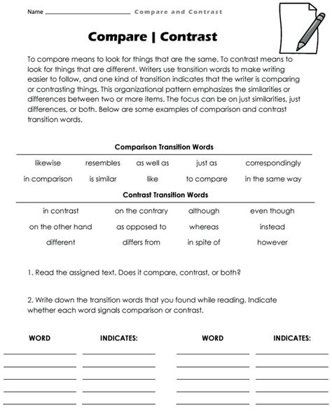 Compare And Contrast Texts Worksheet