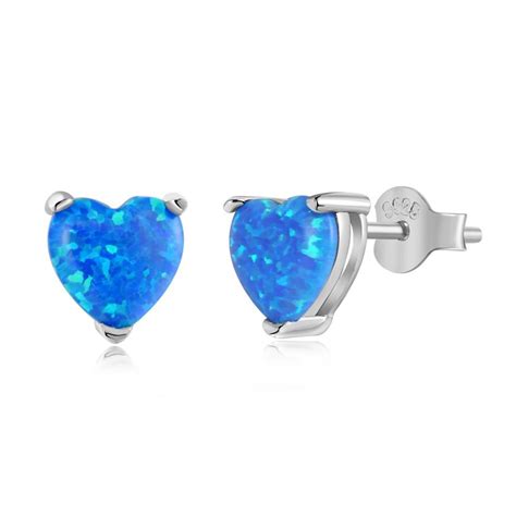 WPB S925 Sterling Silver Earrings Women Blue Heart Opal Earrings Female