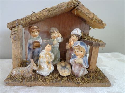 Manger Scene Wood Nativity Scene with Hand Painted Resin