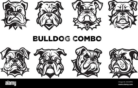 White and black bulldog dog logo pack brand icon wordmark illustrations ...