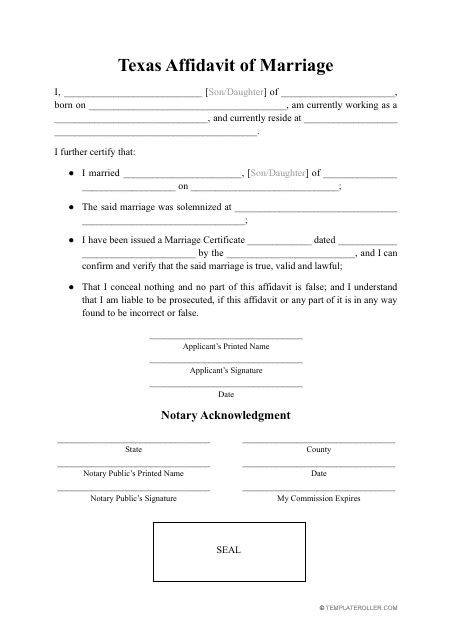 Texas Affidavit Of Marriage Fill Out Sign Online And Download Pdf Templateroller