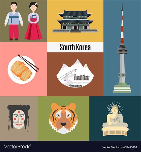 Set Korean National Symbols Royalty Free Vector Image