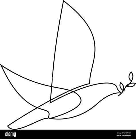 Continuous Line Concept Sketch Drawing Of Dove With Olive Branch Peace