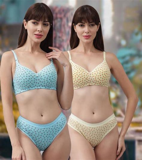 Buy Aamarsh Women Cotton Bra Panty Set For Lingerie Set Pack Of 2 Color Blue Yellow