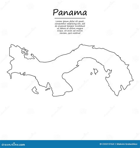 Simple Outline Map Of Panama Silhouette In Sketch Line Style Stock