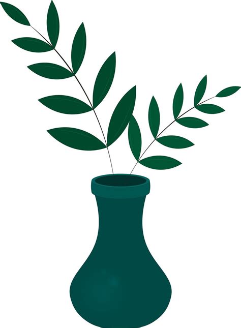 Minimal Decor Dark Turquoise Vase With Two Palm Leaves Vector