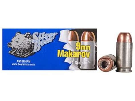 Silver Bear 9x18mm Makarov Ammunition 94 Grain Hollow Point 50 Rounds