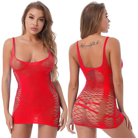 Women S Mesh Lingerie See Through Fishnet Babydoll Mini Dress Free Size