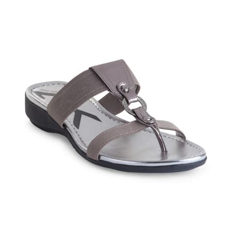 Anne Klein Kayley Flat Thong Sandals In Silver Pewter Lyst