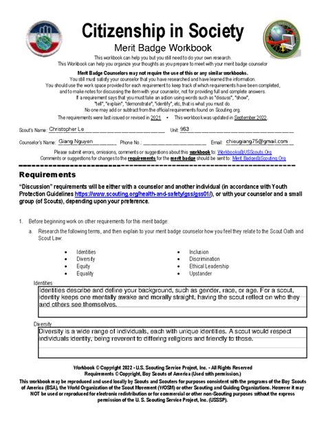 Merit Badge Citizenship In The Nation Worksheet Citizenship