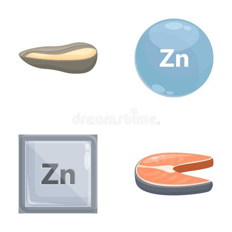 Zinc Mineral Icons Set Cartoon Vector Food Product With High Content