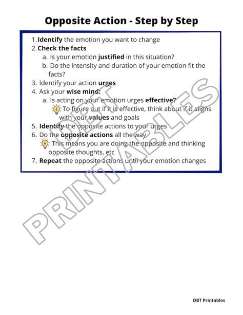 Dbt Opposite Action Worksheets Printable Emotion Regulation Etsy Uk