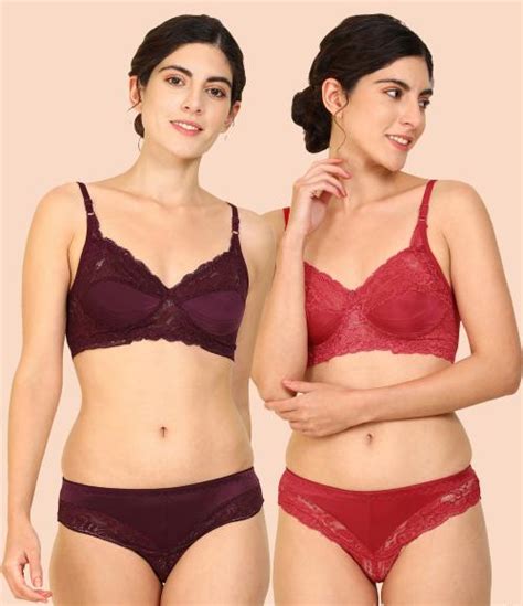 Buy In Curve Women Cotton Bra Panty Set For Lingerie Set Pack Of Color Maroon Red
