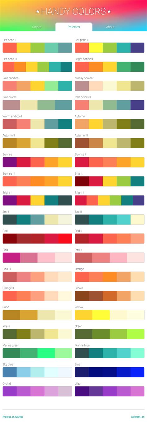 Handy Colors — list of named colors + palettes | Color, Color palette ...