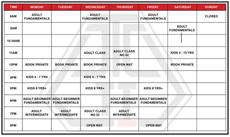 SCHEDULE — The Jiu Jitsu Training Institute