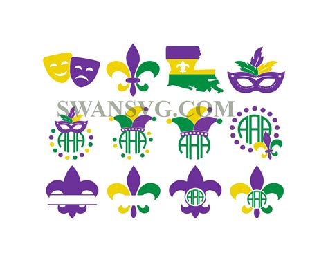 Mardi Gras Svg File Bundle Fleur De Lis Svg Mardi Gras Mask Svg Swansvg