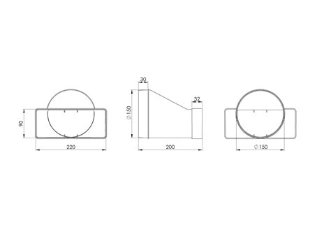 Overgang 220x90 mm - Ø150 mm