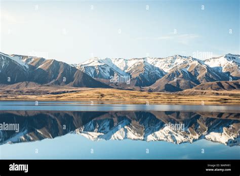 Mountain Alpine Lake Reflection Landscape Snow Capped Peaks Alpine