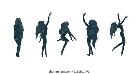 Graceful Longhaired Naked Female Silhouettes Different Stock Vector Royalty Free